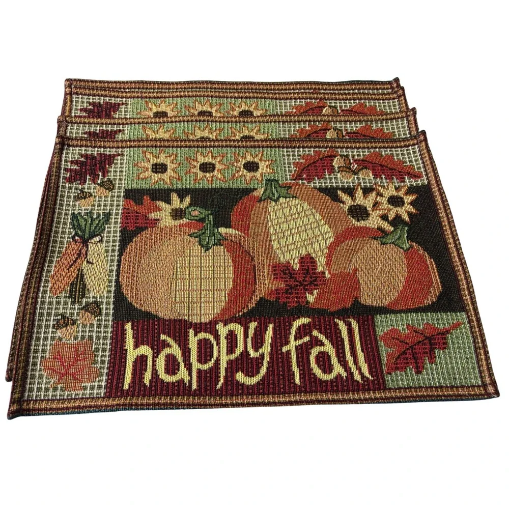 Cottagecore Fall Tapestry Placemats Set 4 Farmhouse Pumpkin Autumn Decor Rustic